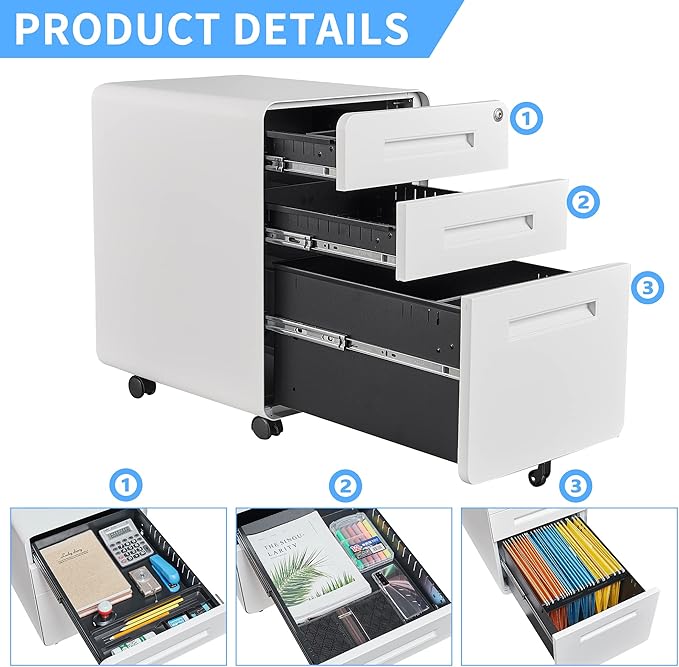 Letaya File Cabinet, 3 Drawer Filing Cabinets - Image 6