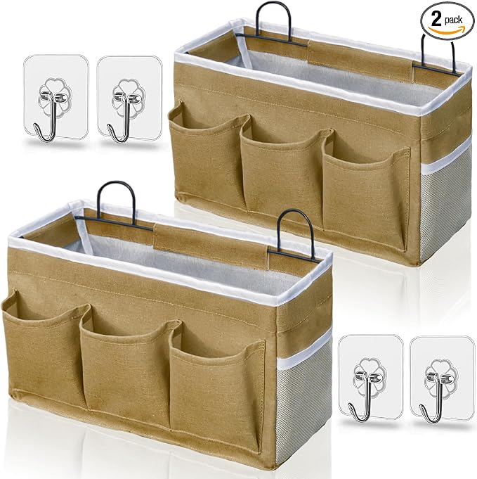 2pcs 3-pockets Large Wall Hanging Organizer Bag, Linen Fabric Door Hanging by KANRICHU