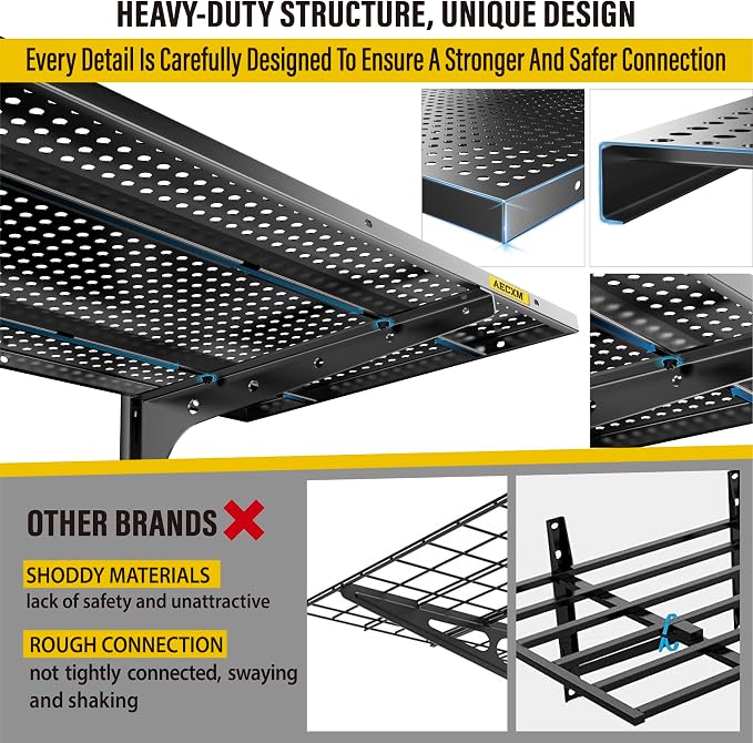 2-Pack 2 Tier 1.3x3ft Garage Shelving Wall Mounted, 500lbs Load - Image 4