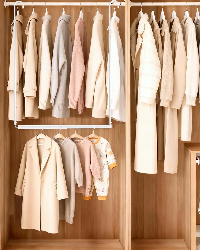 Hanging Closet Rod, 2 Pack Adjustable Height & Width Closet Rods - Image 2