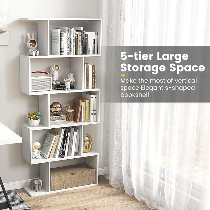 5-Tier Geometric Bookcase Set of 2, 62.5” Freestanding Room Divider Bookshelf - Image 6