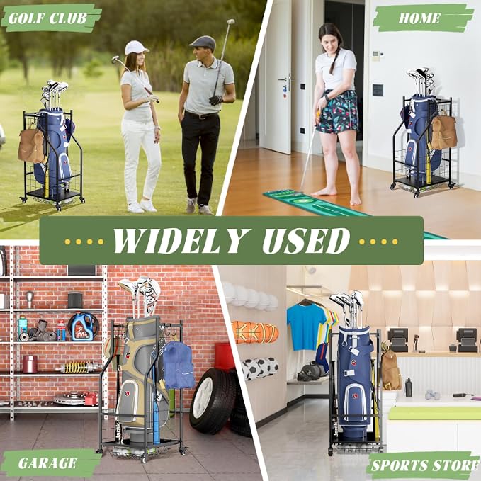 Golf Organizer for Garage, 3 Bag Golf Bag Holder Stand - Image 3
