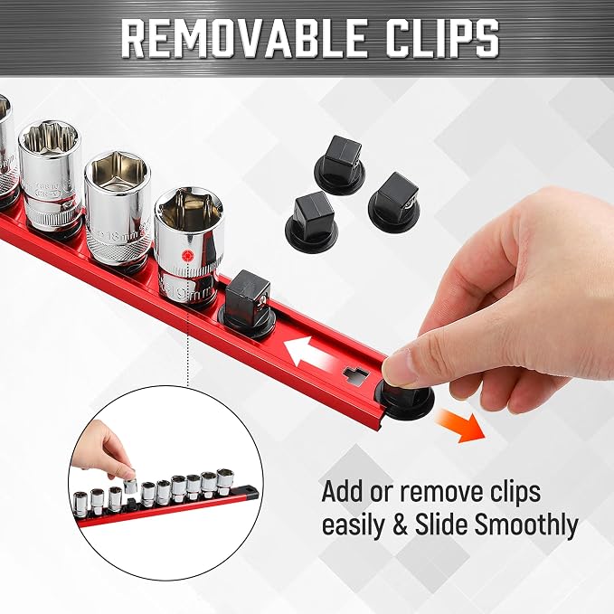 ALOANES 3-Piece Magnetic Socket Organizer, Heavy Duty Aluminum Socket Rails - Image 5