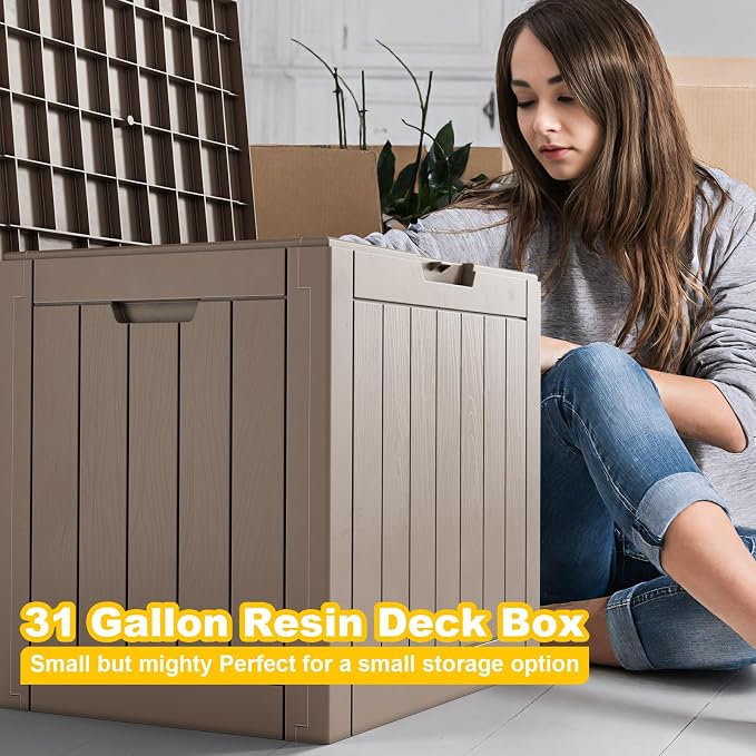 30 Gallon Resin Deck Box, Lockable Outdoor Storage Box - Image 2
