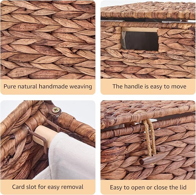 Large Laundry Hamper with Lid, Handwoven Hyacinth Rattan Clothes Hamper with - Image 5