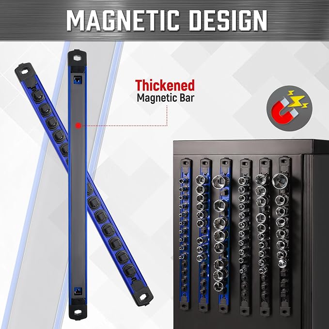 ALOANES 3-Piece Magnetic Socket Organizer, Heavy Duty Aluminum Socket Rails - Image 4