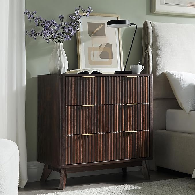 T4TREAM Fluted 3 Drawer Dresser, Curved Profile Design, Wood Drawer Organizer - Image 3