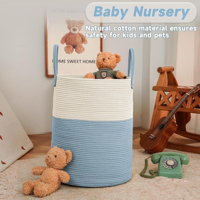 Large Woven Laundry Basket Hamper, 100L Cotton Rope Storage Bin - Image 2