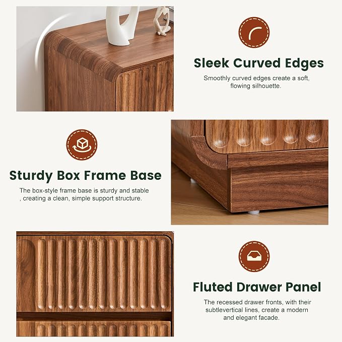 Fluted 3 Drawer Dressers for Bedroom, 31.5" Wide Large Mid Century Modern - Image 7