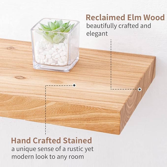 Axeman Floating Shelves for Wall, 8 Inch Deep Rustic Solid Elm Wood Wall - Image 5