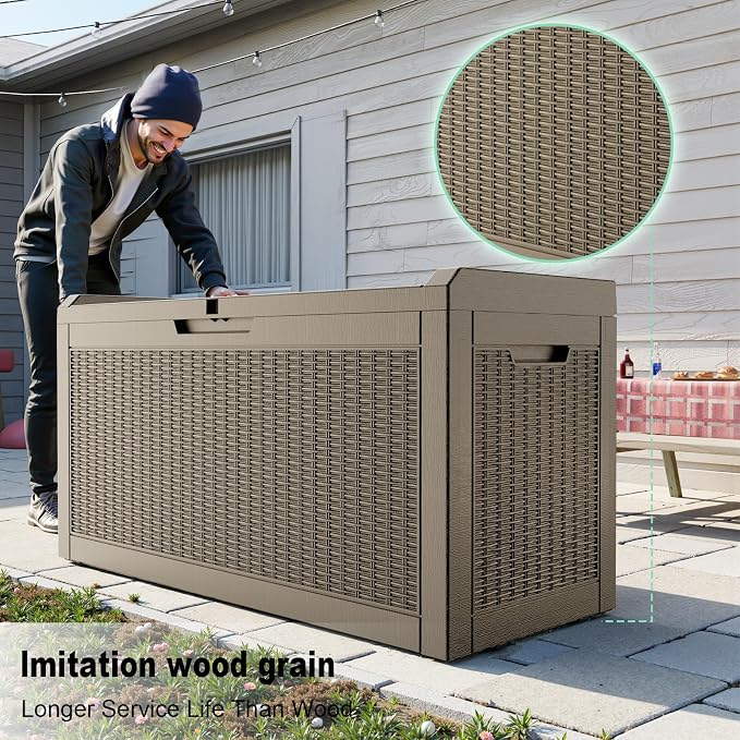 60 GallonOutdoor Storage Box, Resin Deck Boxes Waterproof, IndoorOutdoor Bin - Image 3