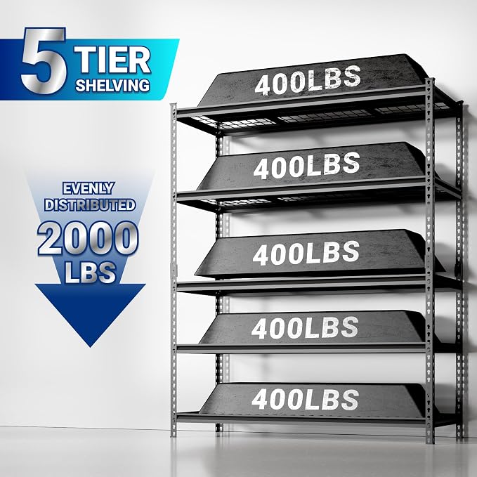 FLEXIMOUNTS Garage Shelving, Heavy Duty Shelving 2000 lbs, 5-Tier Garage - Image 4