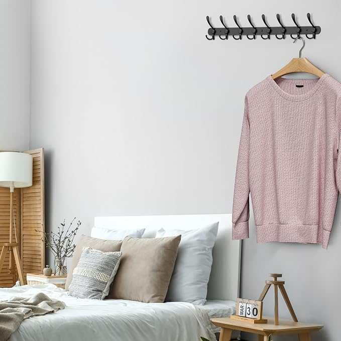 Coat Rack Wall Mount with 8 Tri Hooks, Stainless Steel 24 Inch – Black Matte - Image 5