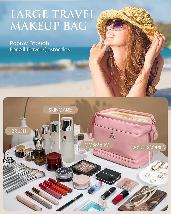 Gifts for Teen Girls, Initial Large Makeup Bag, Personalized Double Layer - Image 2
