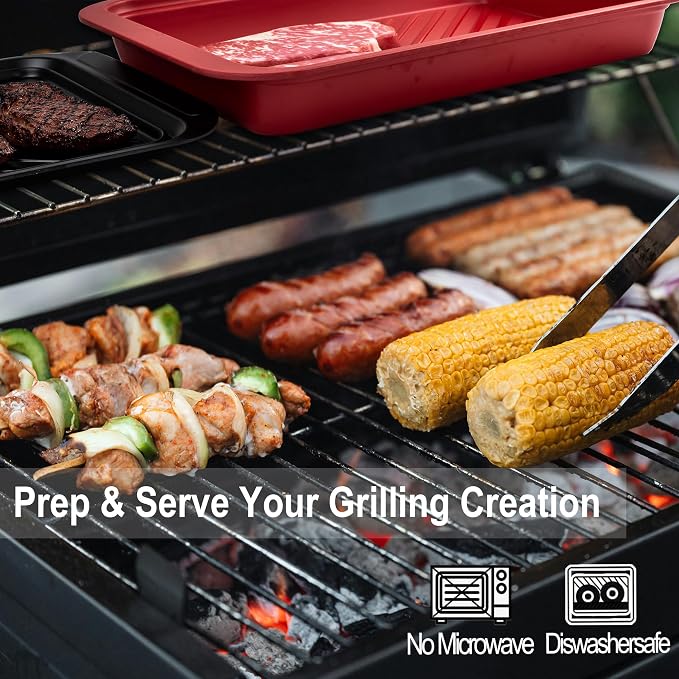 KAQAHIDO Grilling Bamboo Prep and Serve Trays, BBQ Platter - Image 3