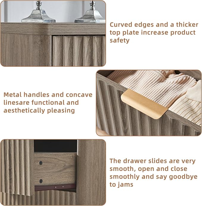 LEYAOYAO Fluted 6 Drawers Dresser, Curved Profile Design, Dresser TV Stand - Image 7