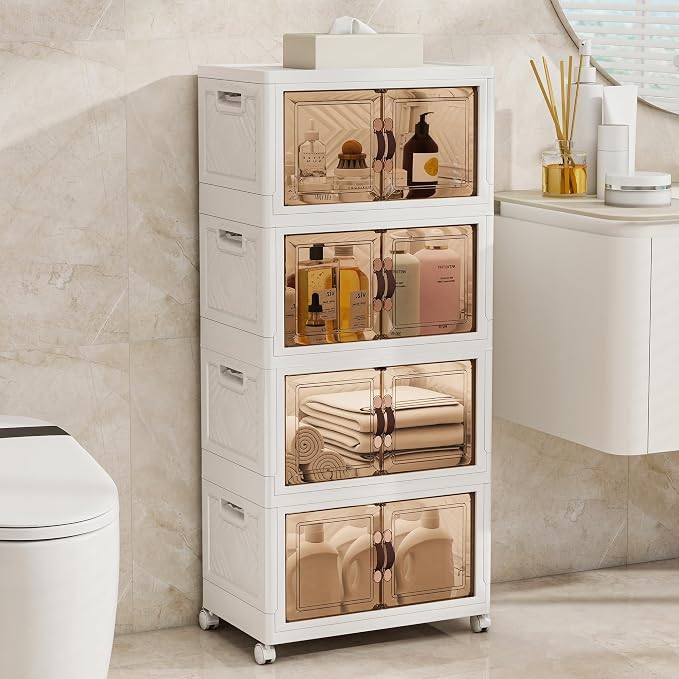 Storage Bins with 2 Lids and Wheels, Collapsible Bathroom Storage Cabinet with - Image 6