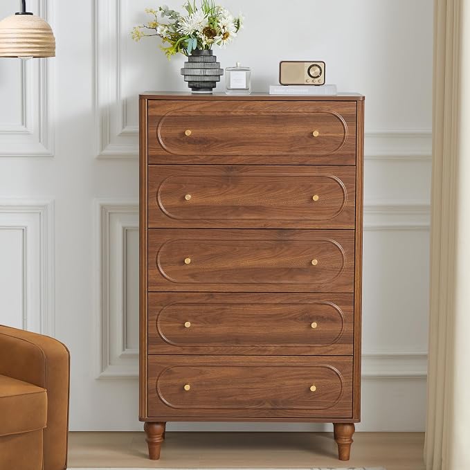 Fluted 5 Drawer Dresser for Bedroom Set of 2, Modern Mid Century Chest of - Image 7