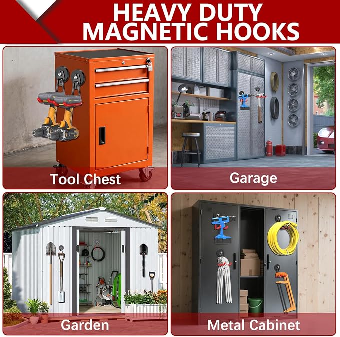 3-H Heavy Duty Magnet Garage Hooks 2 Pack, Extra Large Strong Magnetic Hooks - Image 6