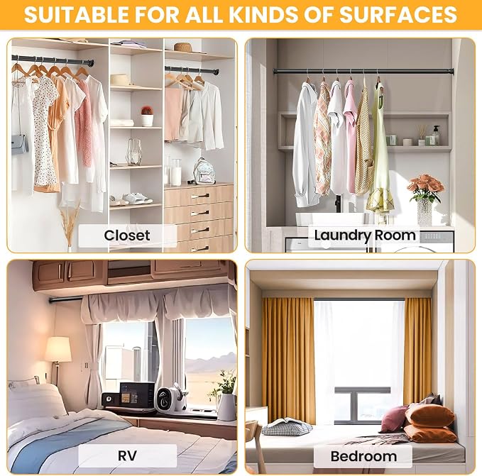 Closet Rods for Hanging Clothes, 17-54 Inch No-Cut Stepless Adjustable Closet - Image 7