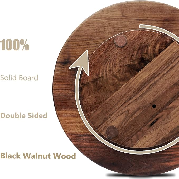 15 Inches Black Walnut Wood Lazy Susan, Solid Wooden Round Kitchen Turntable - Image 3