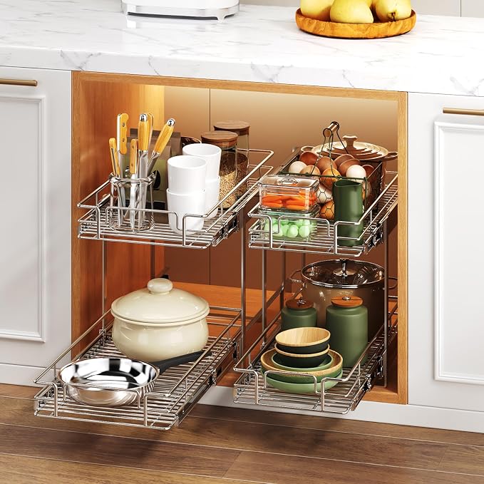 2 Tier Individual Pull Out Cabinet Organizer 14½" W x 21½" D, Heavy Duty - Image 6
