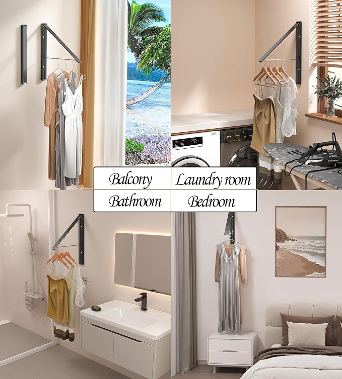 Dr.DJ Clothes Drying Rack, Wall-Mounted Retractable & Foldable Clothes Hanger - Image 2