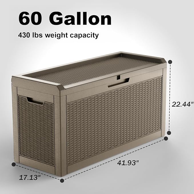 60 GallonOutdoor Storage Box, Resin Deck Boxes Waterproof, IndoorOutdoor Bin - Image 2