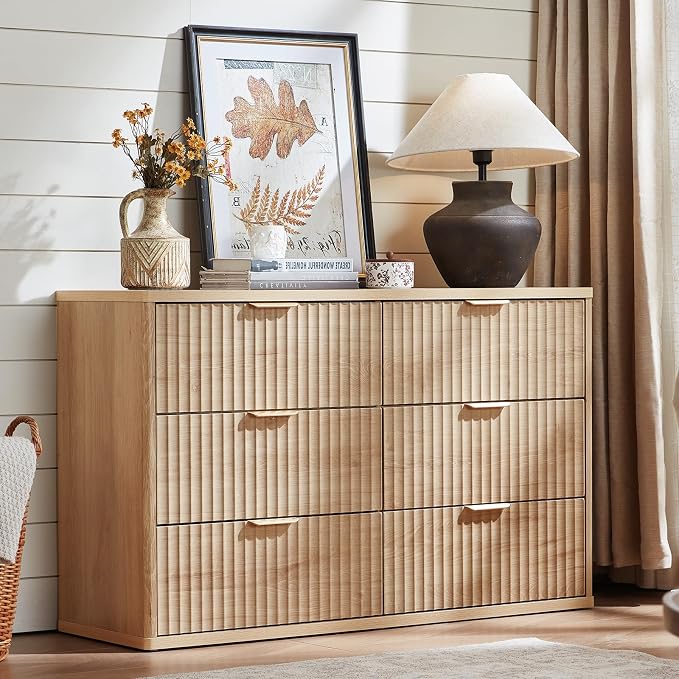LEYAOYAO Fluted 6 Drawers Dresser Set of 2, Curved Profile Design, Dresser TV - Image 2