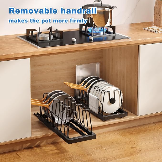 Pots and Pans Organizer Under Cabinet, 21.6" Deep Pull Out Pot Lid Organizer - Image 3