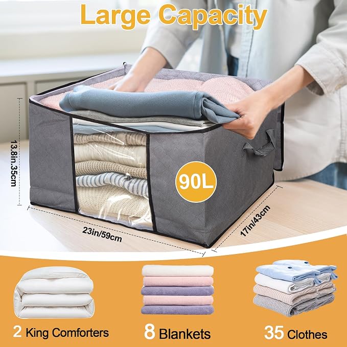 90L Large Blanket Storage Bags, 8 Pack Clothes Storage Bag Comforter Storage Bin - Image 2