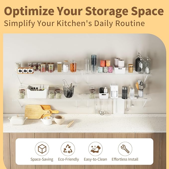 Closet Shelves Wall Mounted, 2 Pack 4 ft x 12 in White Wire Shelving Kit - Image 5
