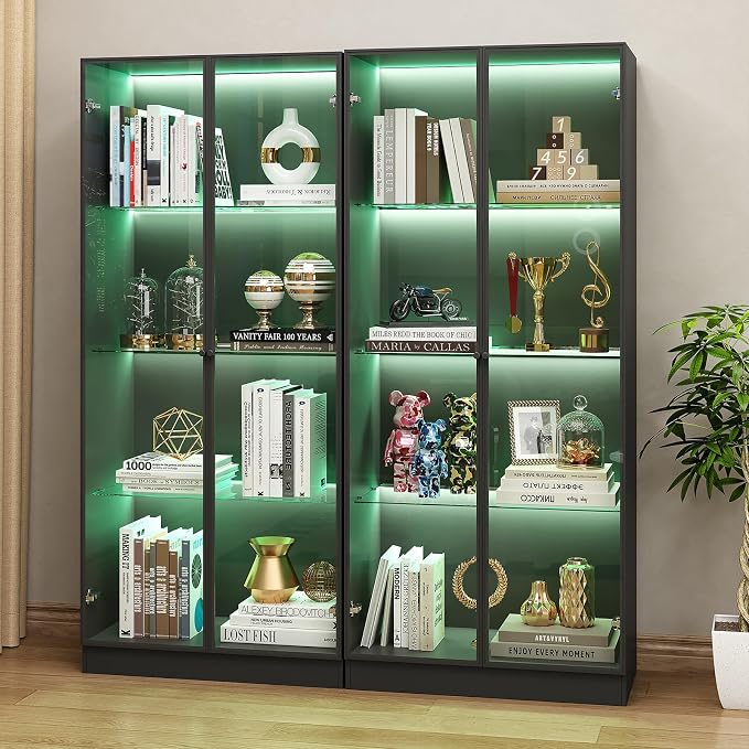 Display Cabinet with LED Lights, Display Case with 4-Tier Glass Shelves & 2 - Image 9
