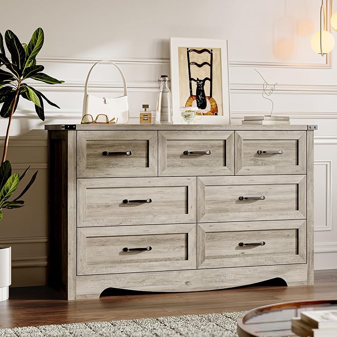 7-Drawer Dresser for Bedroom, Modern Wooden Chest of Drawers by BORNOON
