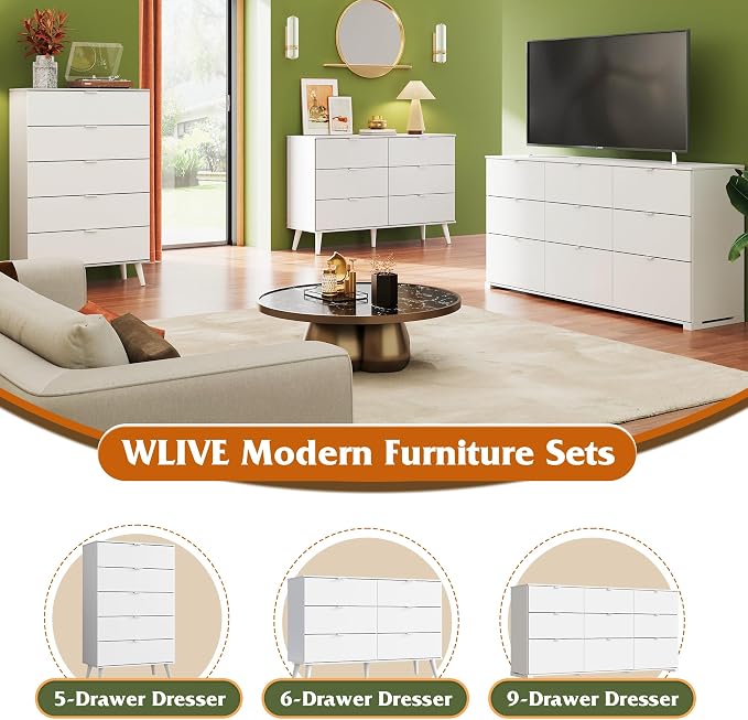 WLIVE 6 Drawer Dresser for Bedroom, 47.24'' Wide Wooden White Dresser, Storage - Image 9