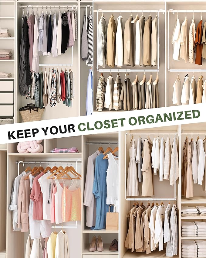 Hanging Closet Rod, Adjustable Height & Width Closet Rods - Image 7