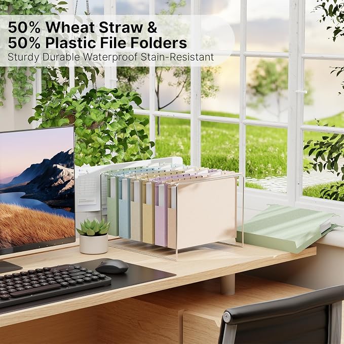 Wheat Straw Plastic Hanging File Folder Letter Size, 12 Pack Extra Capacity - Image 4