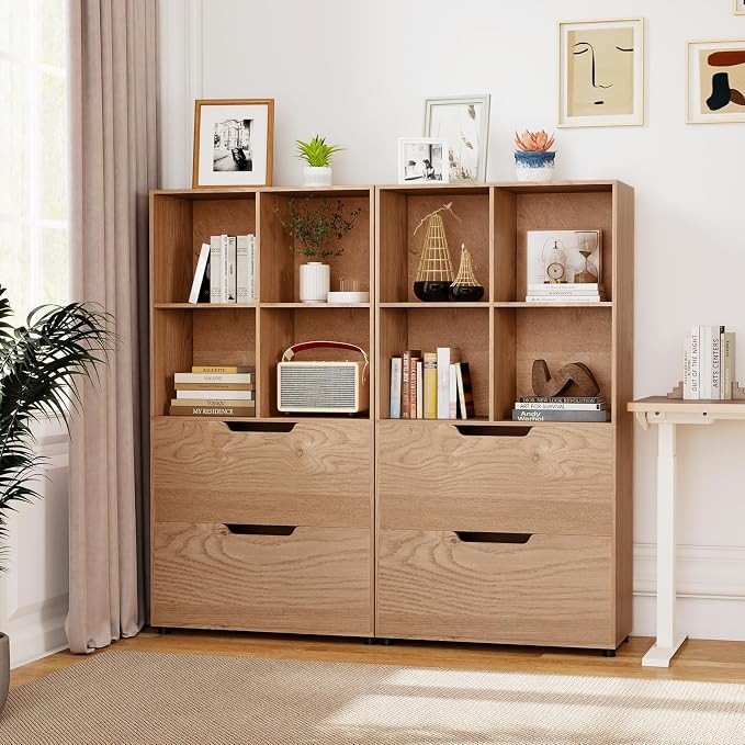 GOFLAME 4-Tier Bookcase with 2 Drawers, 51” Tall Bookshelf with 4-Cube Open - Image 2