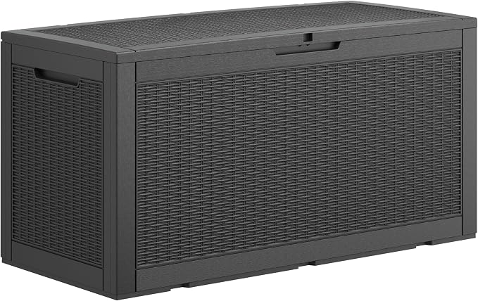 100 Gallon Deck Box Lockable Rattan Outdoor Storage Box waterproof Outdoor by LHBGO
