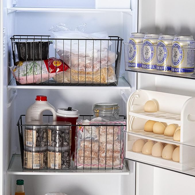 16" L x 12" W Wider Freezer Storage Organizer Baskets Container, Metal Wire - Image 3