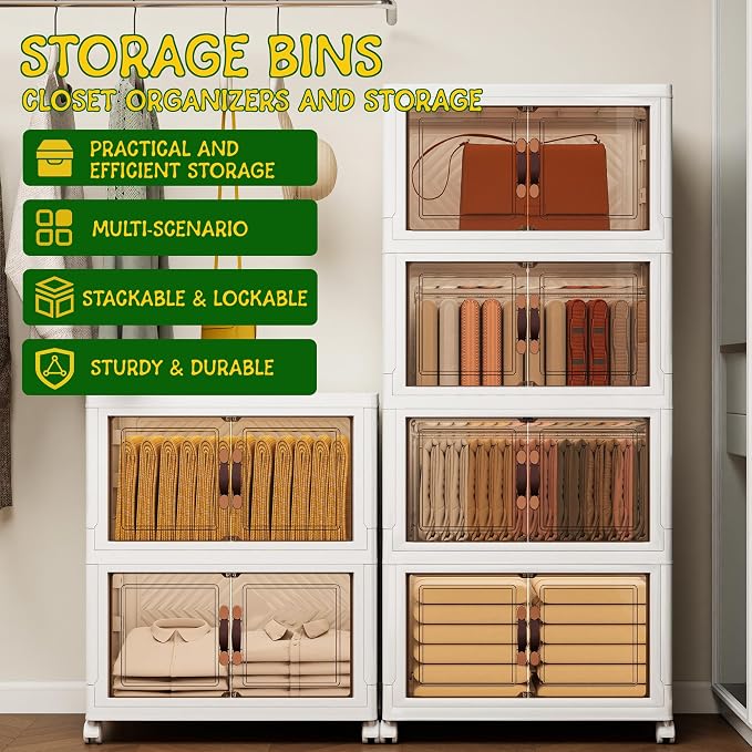 Storage Bins with Lids and Wheels, Collapsible Bathroom Storage Cabinet with - Image 4