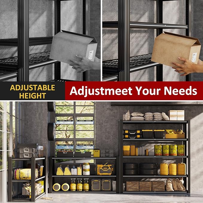 48" W x 72" H x 24" D Garage Shelving Heavy Duty, 5 Tier Adjustable Metal - Image 5