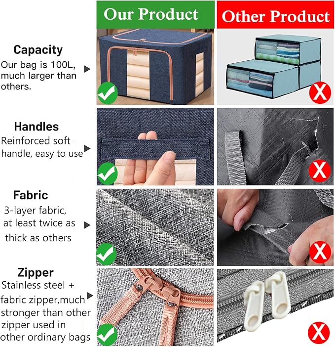 100L Large Storage Bags, Stackable Clothes Storage Bins - Image 3