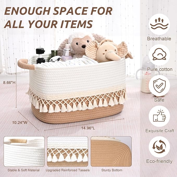 6 Pack Storage Basket for Shelves, Boho Cotton Rope Storage Bins - Image 4