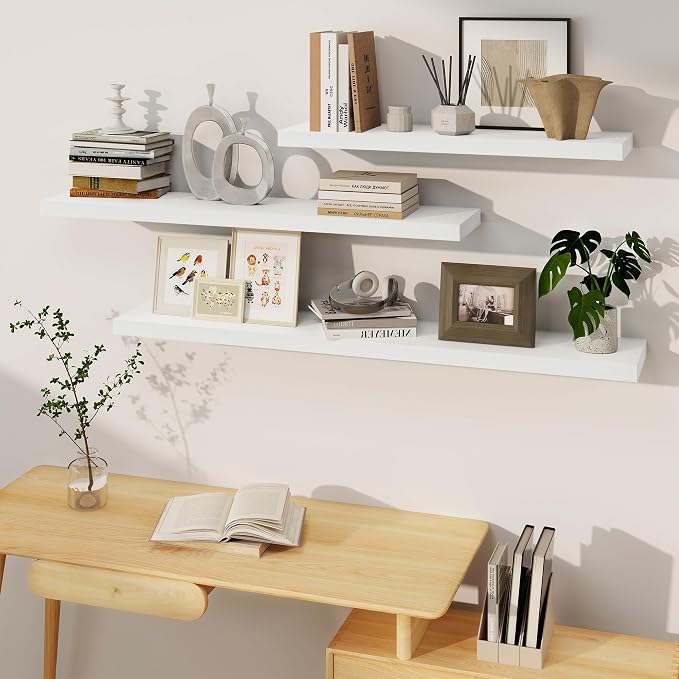 White Floating Shelves 48 Inch Long, 8 Deep Floating Shelves - Image 6