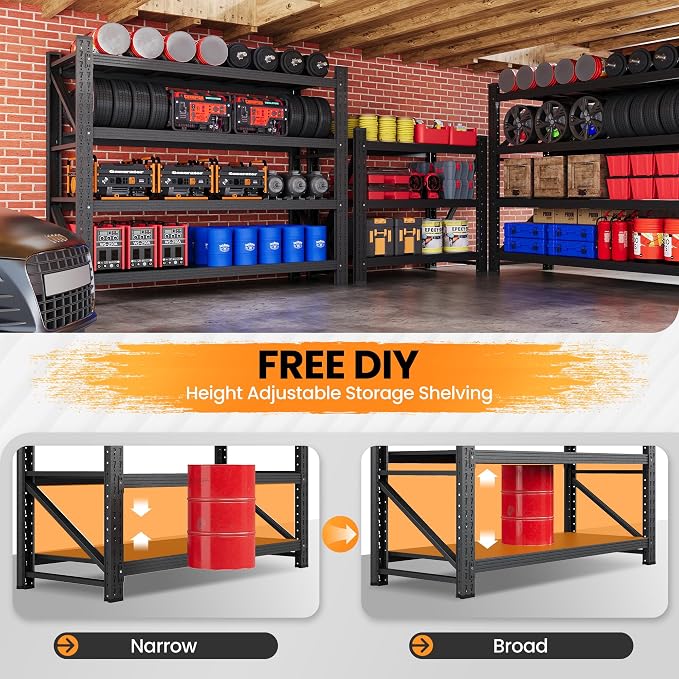 Set of 2 Storage Shelves, 48” Wide Heavy Duty Garage Shelving Units, 4 Tiers - Image 5