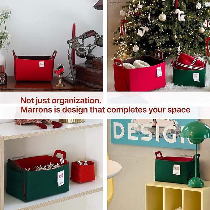 Collapsible DeepGreen Red Felt Storage Bin Small 11"x7.1"x7.1" – Foldable Basket - Image 4