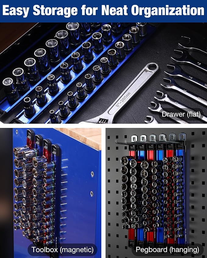 WORKPRO Magnetic Socket Organizer, 3/8" Drive Aluminum Alloy Socket Holder - Image 8