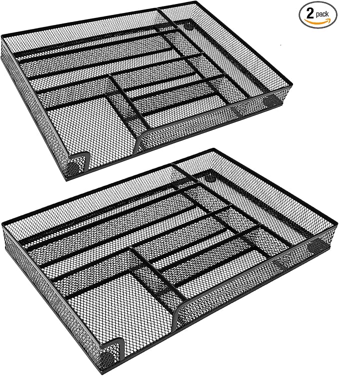 2-Pack Metal Mesh Desk Drawer Organizer Tray Set, 6-Compartment Office Drawer by Wenkedigi