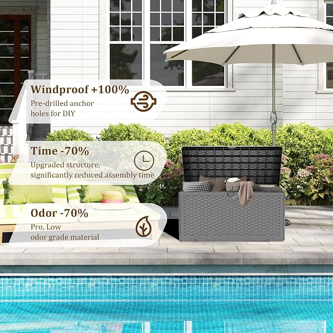 80 Plus Gallon Resin Deck Box, Waterproof Outdoor Storage Box - Image 5